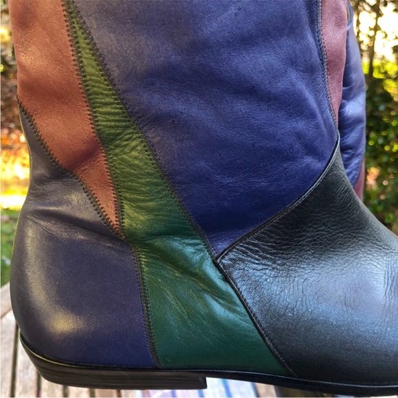 Vintage Leather Colorblock Boots Sz. 8 - Picture 4 of 8